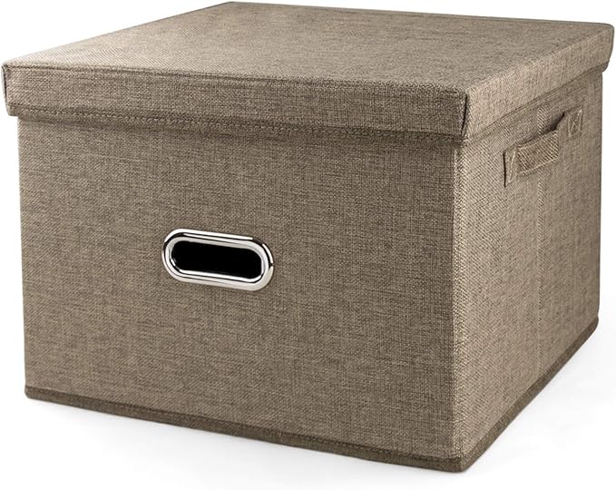 Sturdy Fabric Cube Storage Bin Minimalist Portable Storage Container Space-saving Storage Box with Lids, 15" x 11" x 10.2", Brown