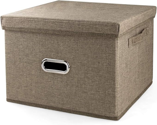 Sturdy Fabric Cube Storage Bin Minimalist Portable Storage Container Space-saving Storage Box with Lids, 15" x 11" x 10.2", Brown