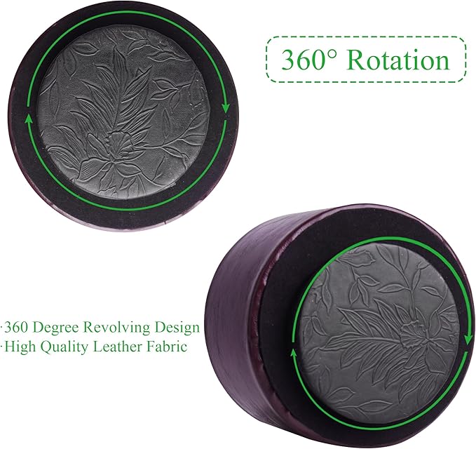 Hennaja Round Leather Art Supply Organizer,Remote Control Holder,360 Degree Spinning,Multi-Functional Pencil Holder,4 Compartments Desktop Stationary Organizer(1-Oil Brown)