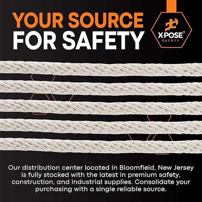 Xpose Safety #8 Sash Cord – 1/4 Inch x 100 Ft – White Cotton Rope with Nylon Core – Low Stretch Utility Cord for Window Sash, Tie Down, Clothesline, Camping, Rigging, DIY, Crafts, Home Improvement