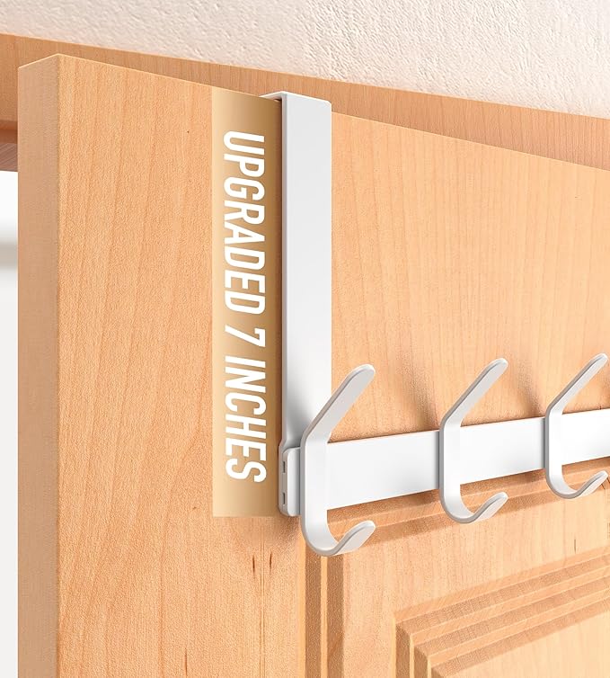 Over The Door Hooks Hanger with 7" Arms for Hanging Heavy Coats, Towel, J7U, Perfectly Fits US Standard 1 3/4-inch Doors, Towel Rack Bathroom Organizer Holder, Rustproof, White
