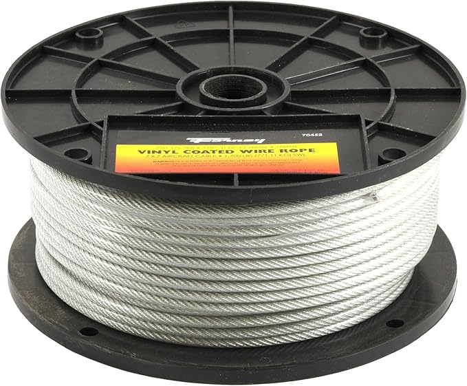 Forney 70452 1/8-Inch-3/16-Inch Vinyl Coated Galvanized Wire Rope Aircraft Cable, 250-Feet