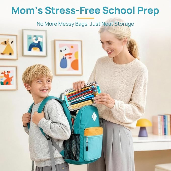 Vtopmart 8 Pack Clear Pencil Box, Plastic Pencil Holder with Removable Divider for Pen Organizer, Stackable Containers with Lid for Pen, Art Craft, Sticker, Scrapbook & Office Supplies