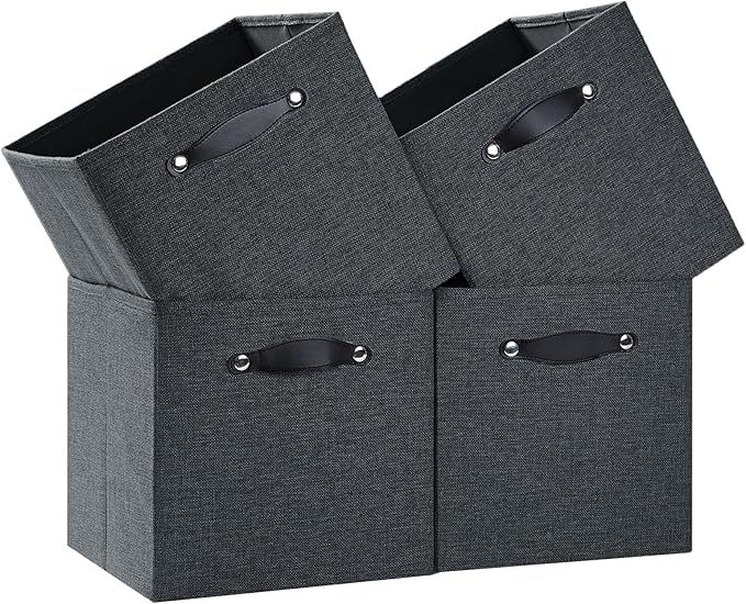 Foldable Fabric Storage Bins Cubes, 13x15x13 Inch Kallax Cubby Bins with Dual Handles, Graphite Gray, 4 Pack
