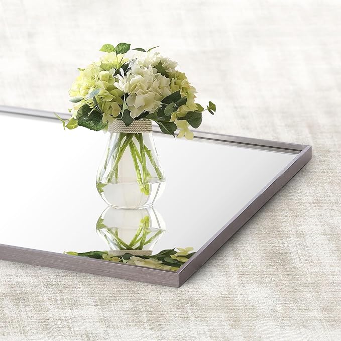 24x36 Inch Pewter Bathroom Mirror for Wall, Aluminum Frame Rectangle Rectangular Vanity Mirror, Modern Large for Bedroom, Living Room, Horizontal or Vertical