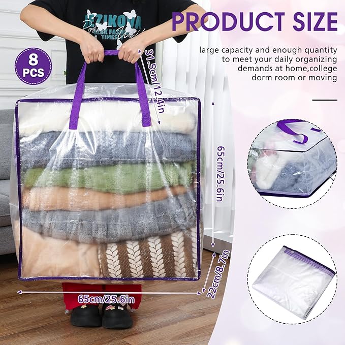8 Pcs Clear Wreath Storage Bags 26 Inch Valentines St. Patrick's Garland Container Door Garland Holiday Wreath Storage Holder with Handle and Zipper Heavy Duty Plastic Packing Totes(Purple)