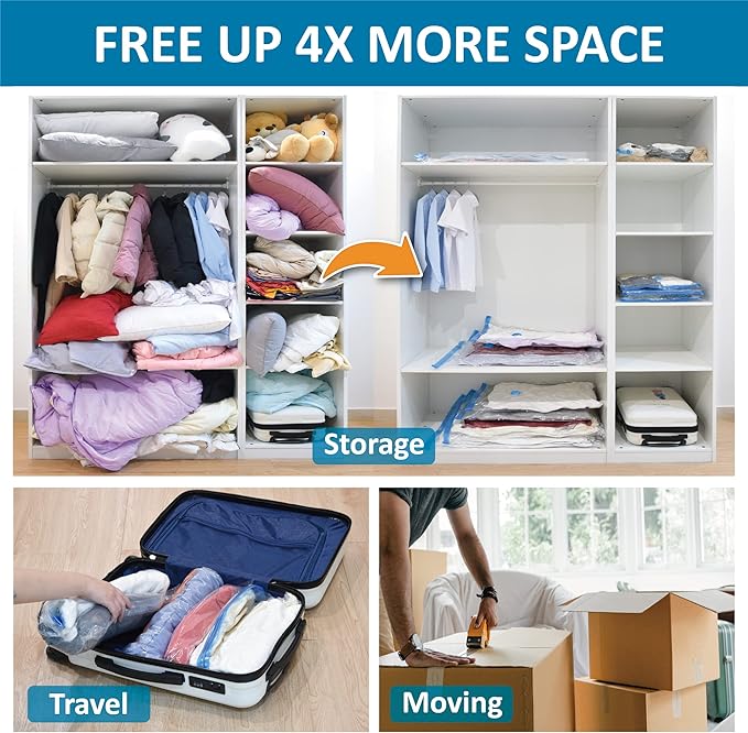 Cozy Essential 20 Pack Vacuum Storage Bags, Space Saver Bags (4 Jumbo/4 Large/4 Medium/4 Small/4 Roll) Compression for Comforters and Blankets, Pillow, Bedding, Sealer Clothes Storage