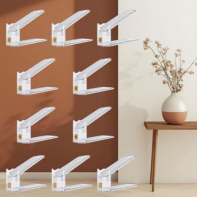 10-Pack Shoe Slot Organizer & Shoe Stacker for Closet, Adjustable Shoe Space Saver, Double Deck Clear Shoe Storage for Small Spaces (Transparent Gold)