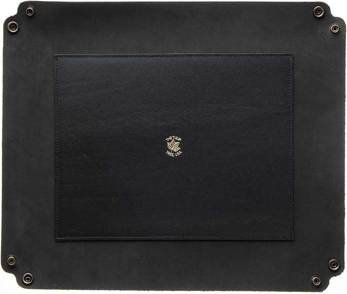 USA Handmade Premium Leather Valet Tray, Folds Flat! Dice Rolling Basket and Organizer with Brass Snaps - Reinforced Base - for Keys, Jewelry, Coin, EDC, Watch Storage Caddy - Black XLarge