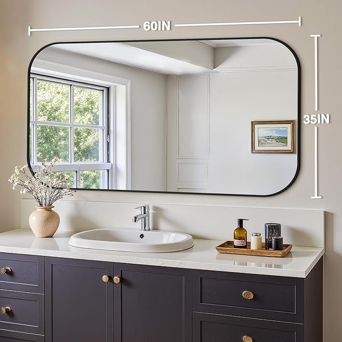 Bathroom Mirror for Wall, Large Bathroom Vanity Mirror for Over Sink 35 x 60, Black HD Reflection Shatterproof Mirror for Living Room Bedroom Entryway, Metal Frame Rectangular Shape