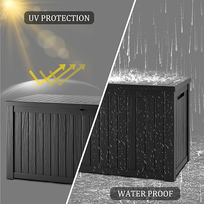 Heavy-Duty 270 Gallon Waterproof Deck Storage Box, Outdoor Storage for Garden & Patio, Lockable Resin Storage Chest Accessories, UV-Resistant, Onyx Black