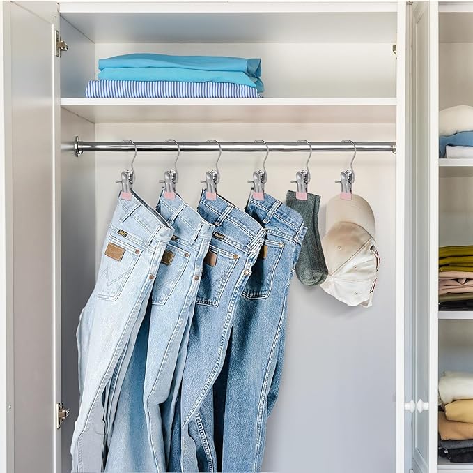 50PCS Space-Saving Clothespin, Portable 360° Rotating Stainless Steel Hanging Hook Clips Towel Clips,Laundry Hooks Hanging Clips with Clips for Home and Travel, Pink