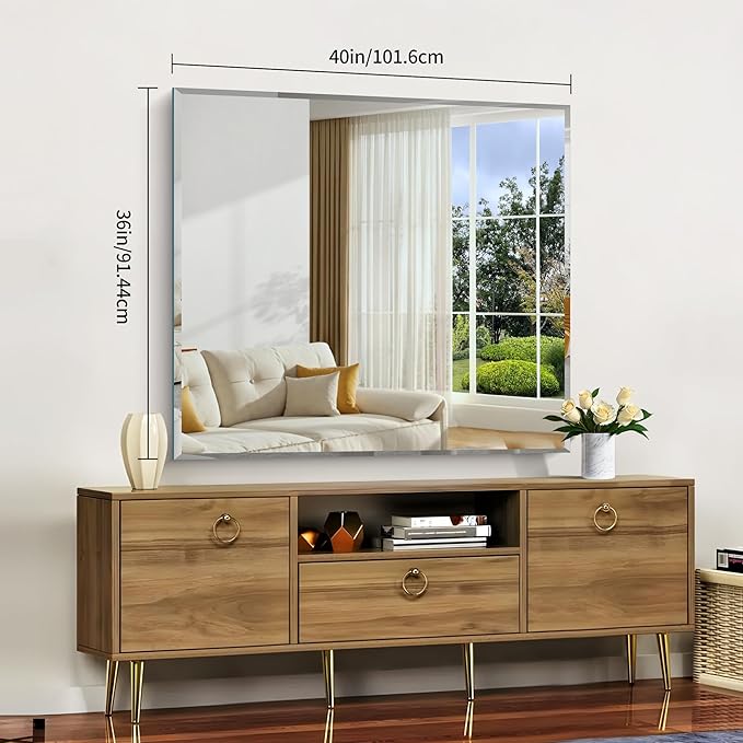 CILIBER Beveled Bathroom Mirror, 36x40 Inch Large Bathroom Mirrors for Over Sink, Upgraded Shatterproof Beveled Frameless Vanity Mirror for Bathroom,Bedroom,Living Room and Entryway