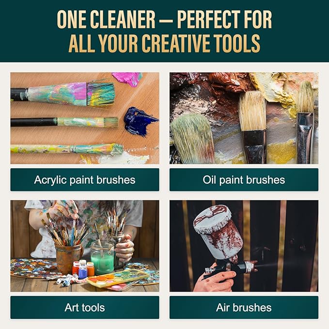 Oil Paint Brush Cleaner and Restorer-Paintbrush Cleaner for Acrylic, Oil, and Glass Paints-Biodegradable, Non-Toxic, Odorless, Eco-Friendly, Quick-Clean Formula Paint Remover (32 Fl Oz)