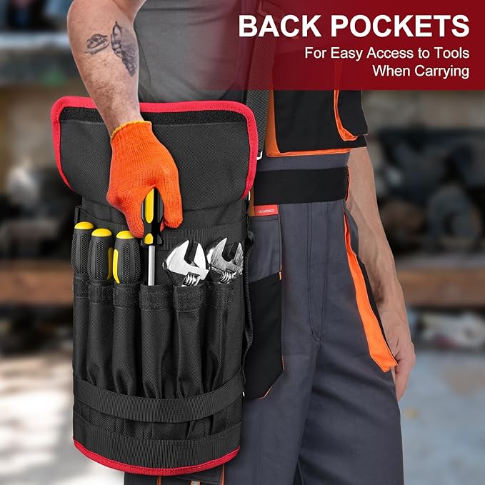 Tool Bag,Large Roll Up Tool Bag Organizer,13 Pockets Tool Roll Storage Pouch,Heavy Duty Portable Tool Storage Carrier Bag for Men,Mechanic,Electrician & Hobbyist,Black/Red