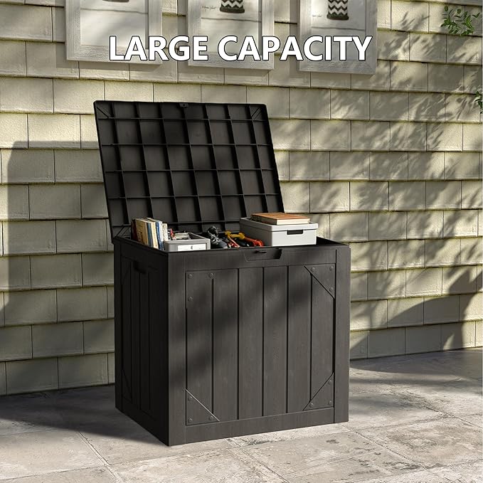 31 Gallon Resin Deck Box Waterproof Outdoor Storage Box for Patio Furniture Pool Accessories Indoor Storage for Cushion Garden Tools, Black