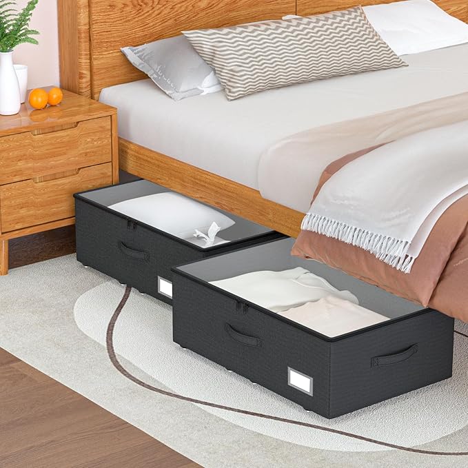 Underbed Storage Bins With Wheels, No Assemble Required 10 inches Height Large Capacity Rolling Underbed Shoe Storage Containers，Dorm Underbed Storage Drawers