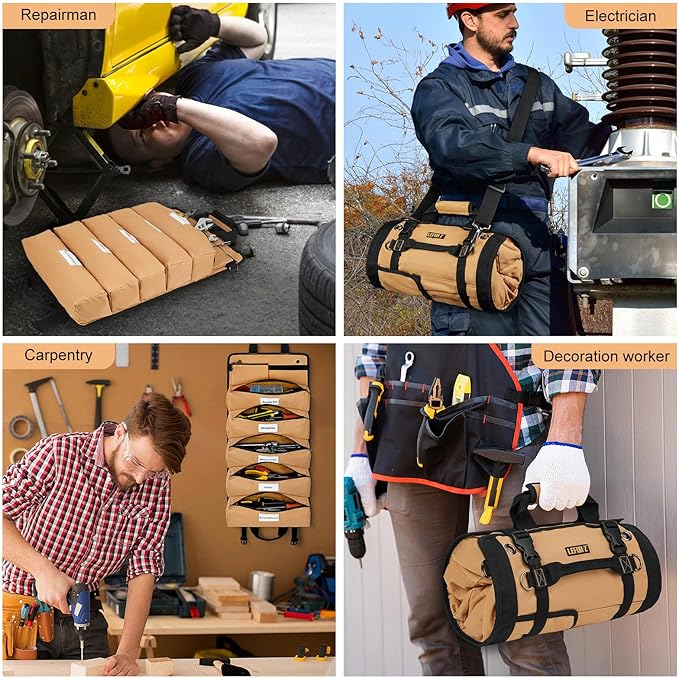 Tool Bag,Large Roll Up Tool Bag Organizer,13 Pockets Tool Roll Storage Pouch,Heavy Duty Portable Tool Storage Carrier Bag for Men,Mechanic,Electrician & Hobbyist