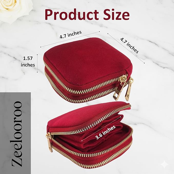 Travel Jewelry Organizer Case, Lisse Velvet 2-Layer Pouch, 11-Pocket for Necklaces, Bracelets, Earrings & Rings, Anti-Tangle Scratch-Resistant Small Jewelry Bag, Elegant Gift (Cherry Red)