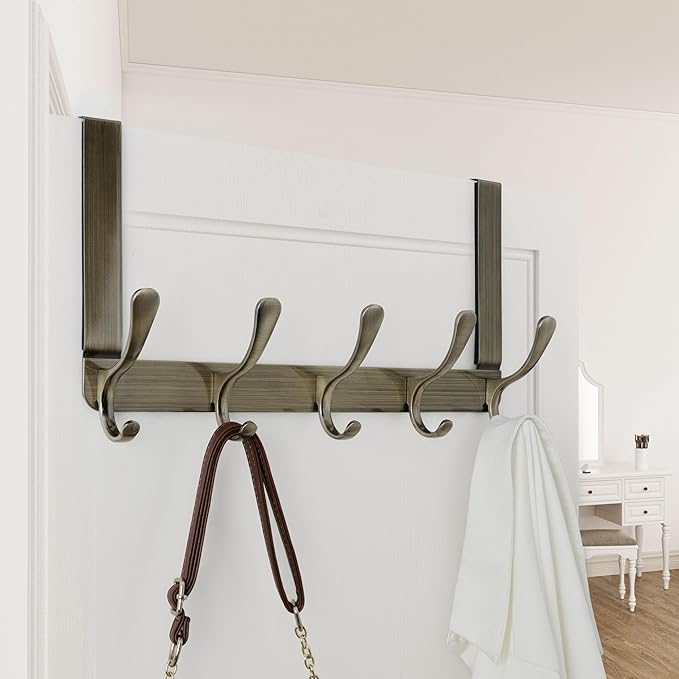 WEBI Over The Door Hook 5 Coat Hooks,Over The Door Towel Rack,Door Hanger Over Door Coat Rack for Hanging Clothes,Towels,Behind Back of Bathroom,Bronze