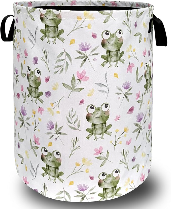 Cute Frog Laundry Hamper Foldable With Handles Kawaii Frogs Tote Bag Universal Oxford Cloth Funny Laundry Basket Clothes Toy Storage Bucket 18.9" x 16.5" For Bathroom/Laundry/Bedroom