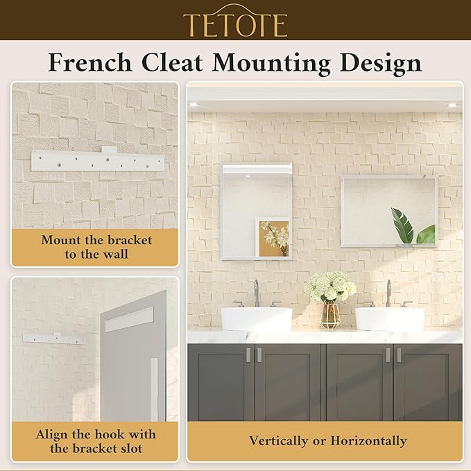 TETOTE 48" x 36" Large Mirror with Frameless Tempered Beveled Edge for Vanity and Bathroom