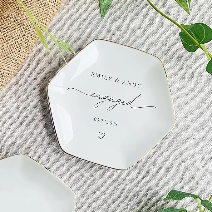Custom Engagement Ring Holder Ring Dish, Custom Wedding Gifts for Couple, Bridal Shower Couple Jewelry Tray, Monogrammed Engagement Wedding Gifts for Bride 3