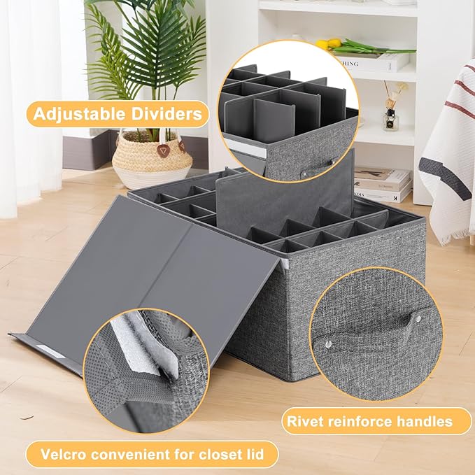 Shoe Storage Organizer for Closet Fits 20 Pairs, Large Shoe Storage Box Bins Containers with Lid and Adjustable Dividers for Shoes, Sneakers and High Heeled, Hard Shell and Stackable (Grey)