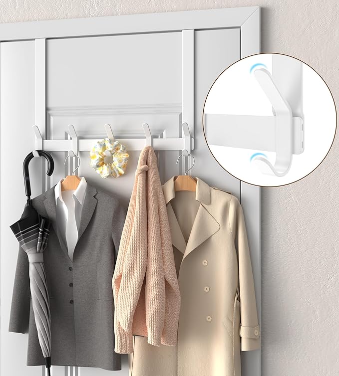 KitchLife Over The Door Hooks Hanger with 15.75 inches Extended Arms, Fit for 1-3/4" Doors, J40U, Thickened Bathroom Towel Rack Organization, 1 Pack Double-Hook, Glossy White