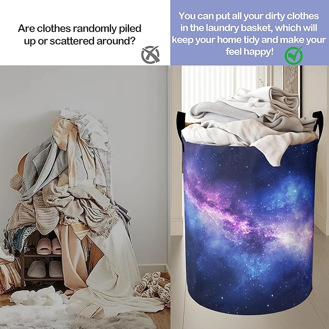 Laundry Basket,Psychedelic Starry Sky Large Canvas Fabric Lightweight Storage Hamper Organizer Dirty Clothes Collapsible Waterproof for College Dorms,Bathroom