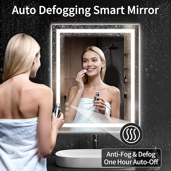 36"x30" LED Bathroom Mirror with Lights, Dimmable，Anti-Fog，Bathroom Vanity Mirror for Wall, Backlit + Front Lit, Memory Function, Shatter-Proof，Tempered Glass