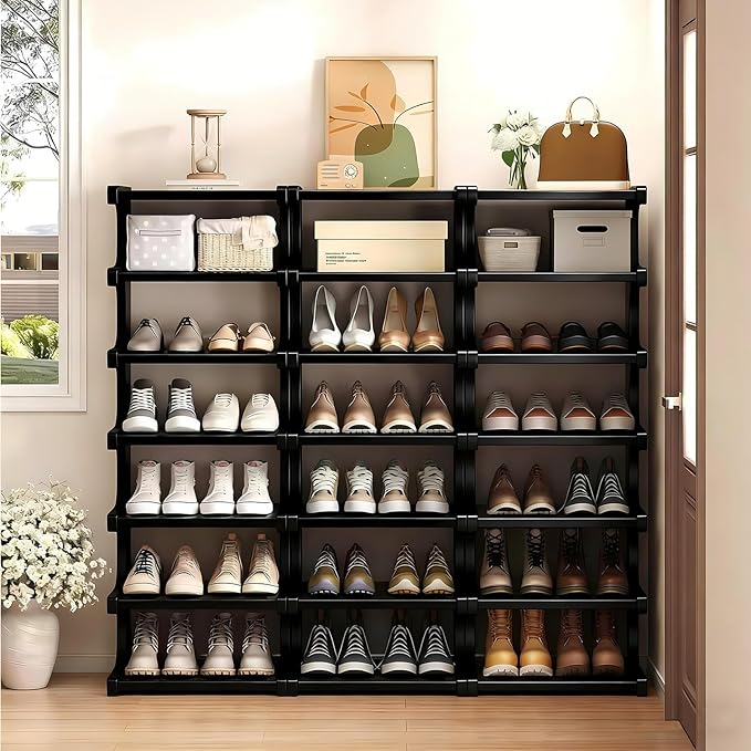 7-Tier Vertical Shoe Rack, Bamboo Free Standing Shoe Rack Shelf, Shoe Storage Stand, Entryway Shoe Tower, Vertical Shoe Organizer for Narrow Closet, Entryway, Hallway