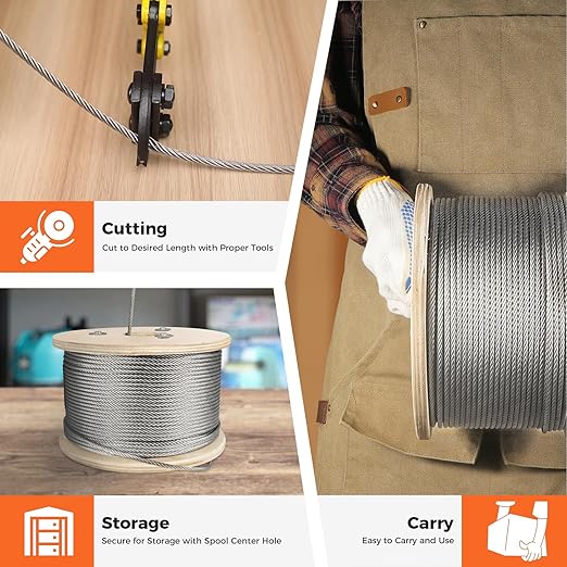 WAYSKA Stainless Steel Cable 3/16 Inch, 500FT 304 Stainless Steel Wire Rope, 7 x 19 Strands Construction for Deck Cable Railing Systems, Clotheslines, Ziplines, and DIY Balustrades