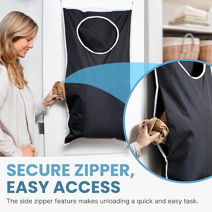 Hanging Laundry Hamper Bag XL 40x22", Space Saving over the Door Storage Bags, Behind the Door Hampers for Dirty Clothes & Wall Mounted Basket for Bathroom (2, Black)