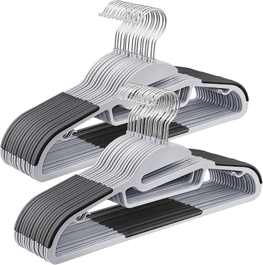 SONGMICS 30 Pack Coat Hangers, Heavy-Duty Plastic Suit Hangers, S-Shaped Opening, Space-Saving, 360º Swivel Hook, 16.3 Inches Wide, Light Gray and Dark Gray UCRP041G05