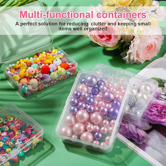 SATINIOR 100 Pcs Clear Plastic Beads Storage Containers Box Small Clear Boxes with Hinged Lid Plastic Case Mini Square Arts Crafts Storage Organizers for Small Items(4.45 x 3.3 x 1.14 Inch)