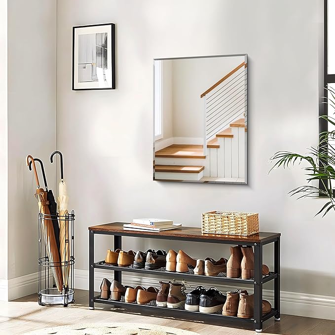 CILIBER 18x24 Beveled Mirror, Frameless Beveled Bathroom Mirrors for Wall, Upgraded Shatterproof Rectangle Vanity Mirror with Beveled Edge for Bathroom, Bedroom, Living Room and Entryway