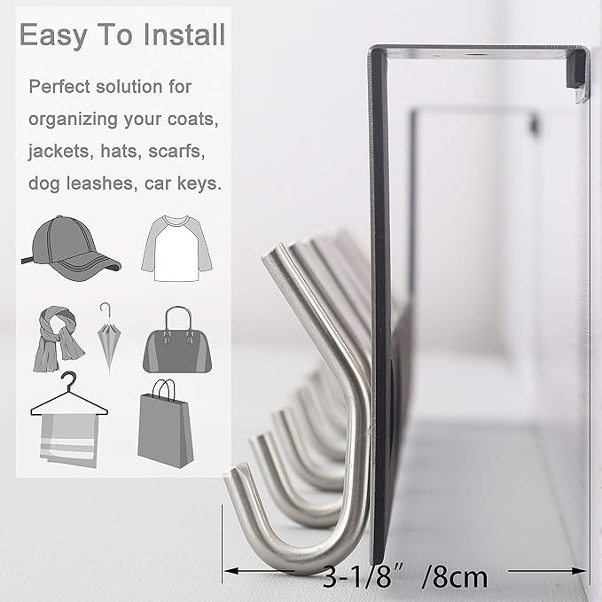 WEBI Over The Door Hooks,Door Hanger Over The Door Towel Rack,Door Coat Towel Hanger Door Coat Rack 6 Hooks for Hanging Clothes,Jacket,Hats,Bathroom,White,2 Packs