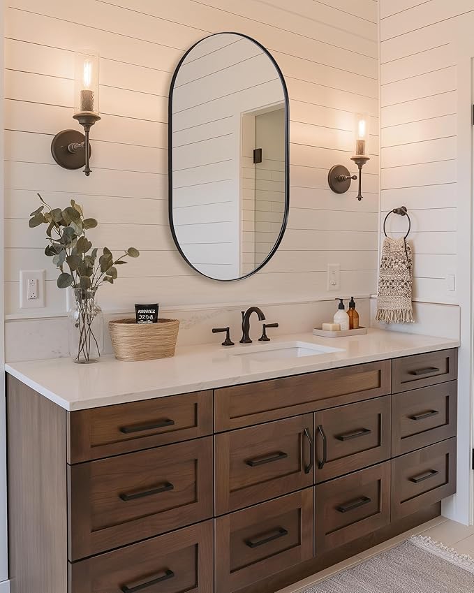 ANDY STAR Black Oval Mirror, 20x33’’ Oval Mirrors for Bathroom, Pill Shaped Mirror, Black Mirror Vanity, Modern Black Mirror for Bathroom Stainless Steel Metal Framed Wall-Mounted Mirrors