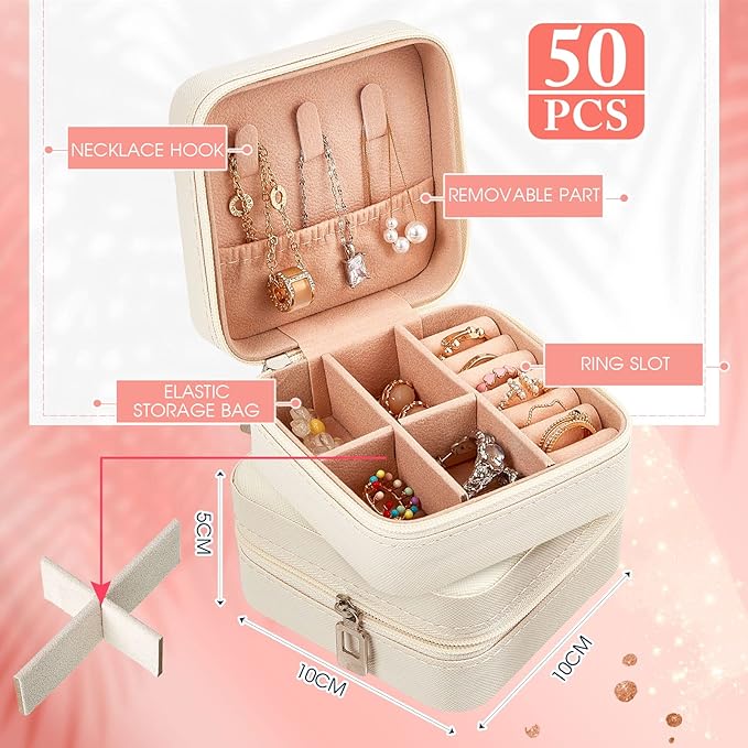 Taiyin 50 Pcs Travel Jewelry Case, Valentines Day Gifts for Her- Small Jewelry Organizer Box Bridesmaid Gifts for Women Girls (White)