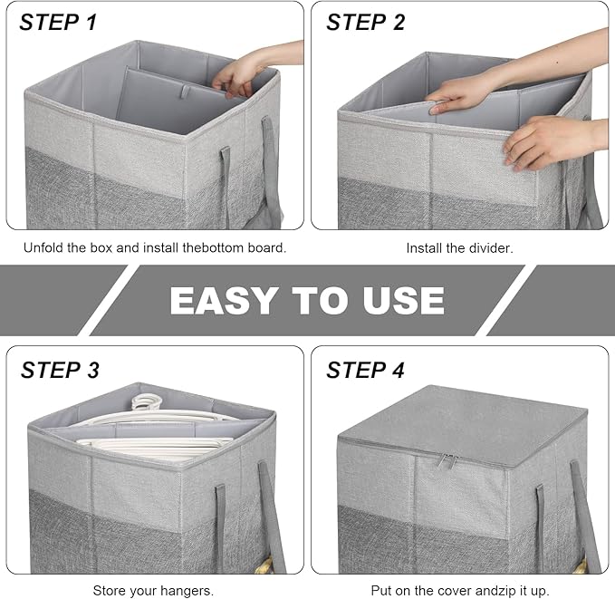 Clothes Hanger Organizer Bag with Lid,Rigid Hanger Storage Containers,Hanger Caddy Organizer Box with Handle and Label Window Keep Closet Laundry Rooms Tidy (Grey)