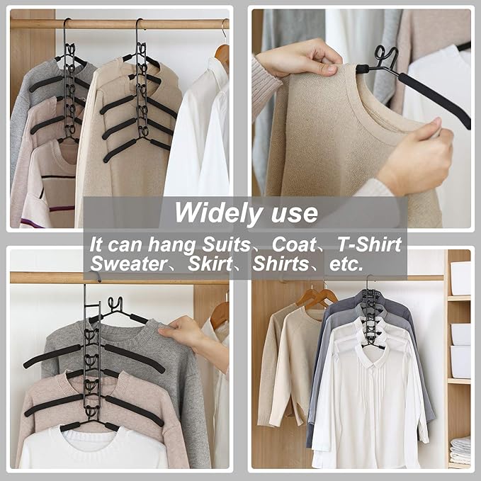 Clothes Hangers Space Saving: 2 Pack 5 in 1 Multi Layer Hangers Non-Slip Foam Padded Heavy Duty Thick Hanger Closet Organizers and Storage for Coat Sweater Suit T-Shirt…