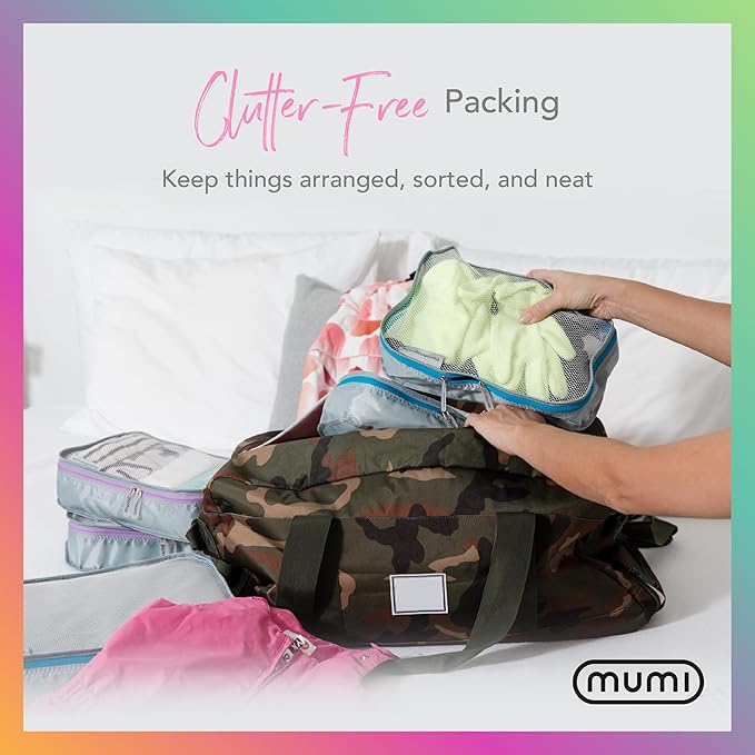 MUMI Packing Cubes - 5 Compression Packing Cubes for Travel, Luggage Organizer Bags for Suitcases, Carry-On, Duffle or Backpack – Mesh, Waterproof Bags for Clothes, Kids & Travel Accessories - Gray