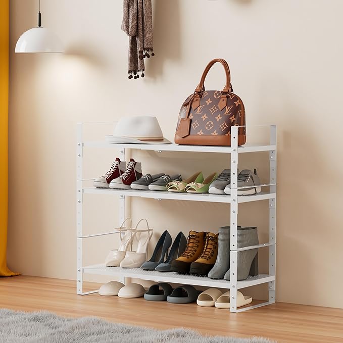 Multi-Functional Metal Shoe Rack, Space-Saving, Perfect for Entryway, Closet, Bathroom, etc. - Sturdy and Durable, High Weight Capacity(1PACK/White/Medium)
