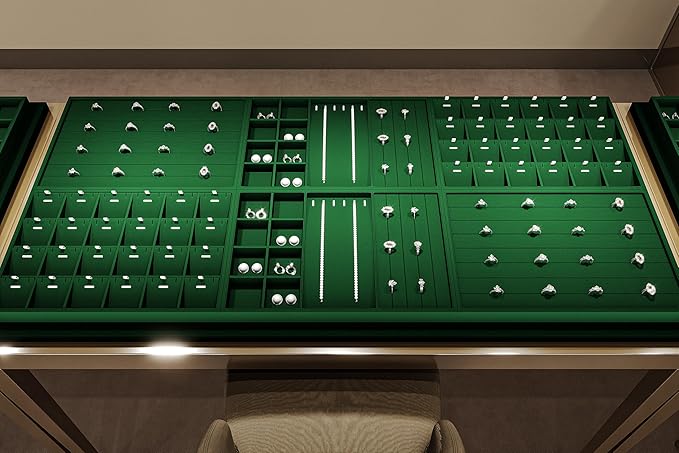 16 Slots Necklace Bracelet Tray Velvet Jewelry Trays Jewelry Drawer Organizer for Necklace, Bracelets, Watch Storage Display (Green)