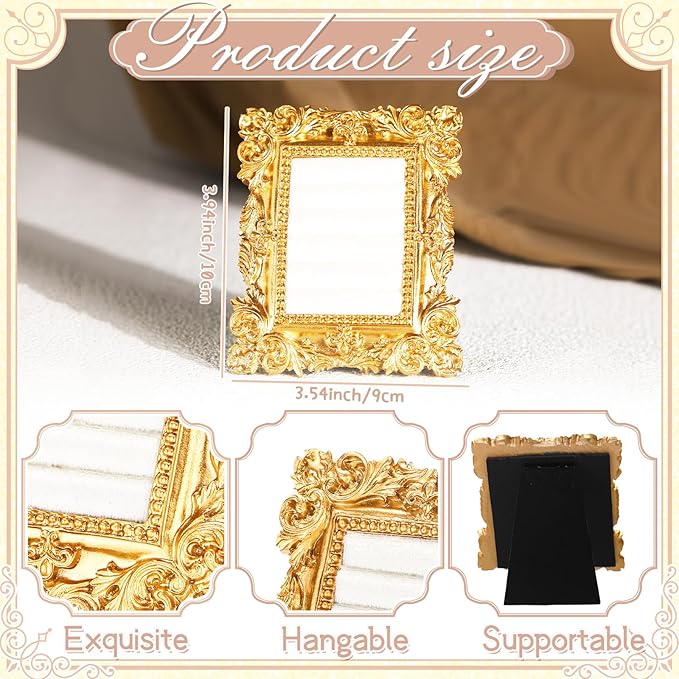 Vintage Ring Holder Rectangle Gold Ring Wedding Display Suede Jewelry Box Stand Frame Earring Tray Anniversary Engagement Baroque Organizer Photograph Prop for Women Birthday Christmas Gift