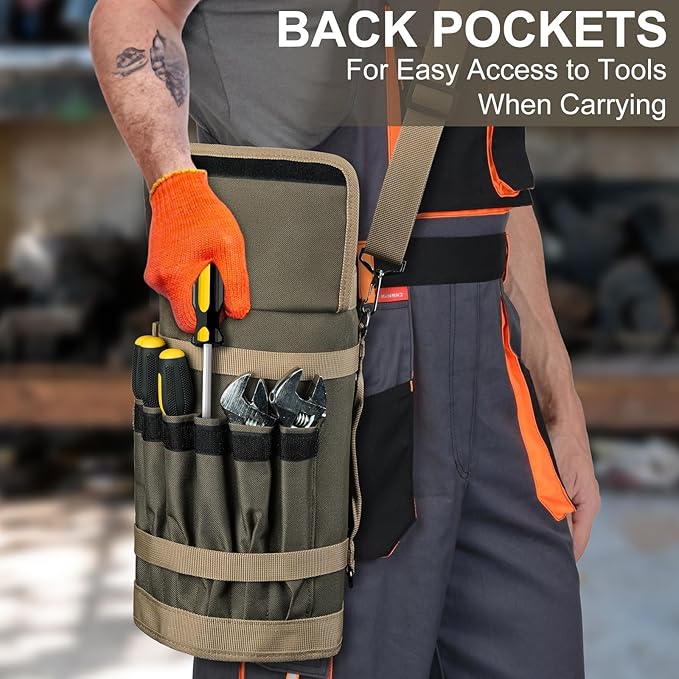 Tool Bag,Large Roll Up Tool Bag Organizer,13 Pockets Tool Roll Storage Pouch,Heavy Duty Portable Tool Storage Carrier Bag for Men,Mechanic,Electrician & Hobbyist,Olive Green