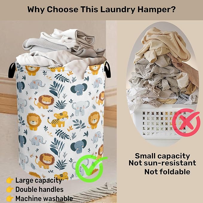 Cute Forest Animals Foldable Canvas Laundry Basket with Handles - Toy Organizer, Heavy Duty for Home，Bedroom, Dorm, Bathroom