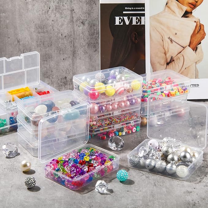 SATINIOR 100 Pcs Clear Plastic Beads Storage Containers Box Small Clear Boxes with Hinged Lid Plastic Case Mini Square Arts Crafts Storage Organizers for Small Items(4.45 x 3.3 x 1.14 Inch)