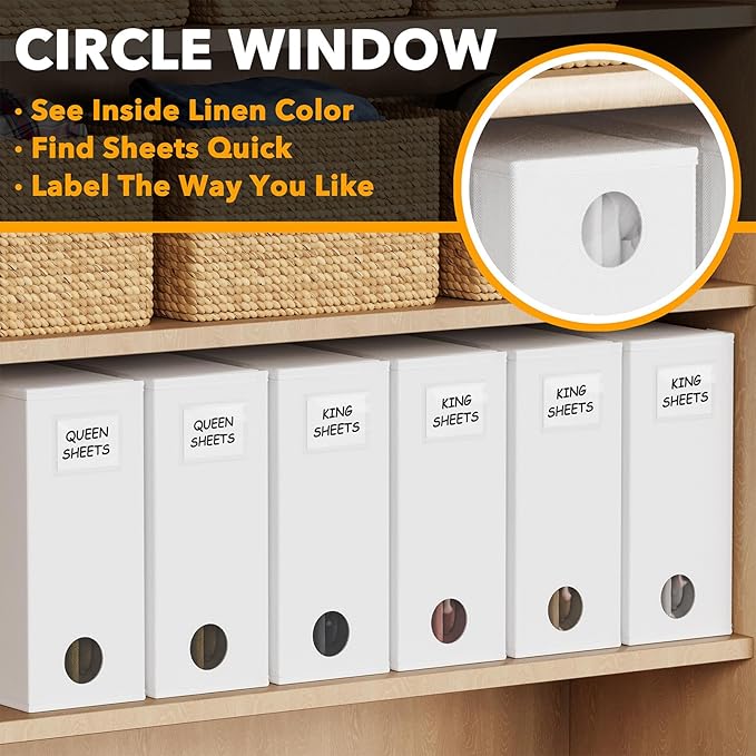 SpaceAid 6 Pack Bed Sheet Organizers and Storage, Foldable Sheet Organizer for Linen Closet, Sheets Set Folder Keeper with Window XL (Queen & King Size) Bedding Container, (White, 6 Pack)